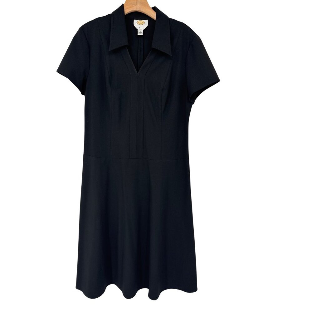 Talbots Womens dress Black Stretch Fit & Flare Short Sleeve shirt Dress Size 10